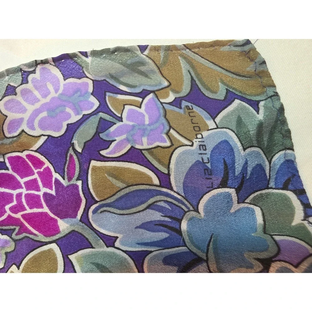 Liz Claiborne Floral Scarf Purple Blue Green Botanical Print Lightweight Wrap